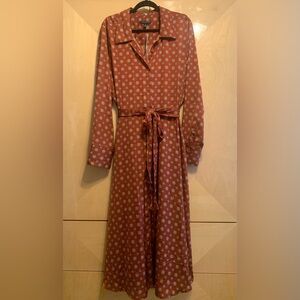 Banana Republic Brown Silky Maxi Dress | V-Neck, Long Sleeve Size Tall XL